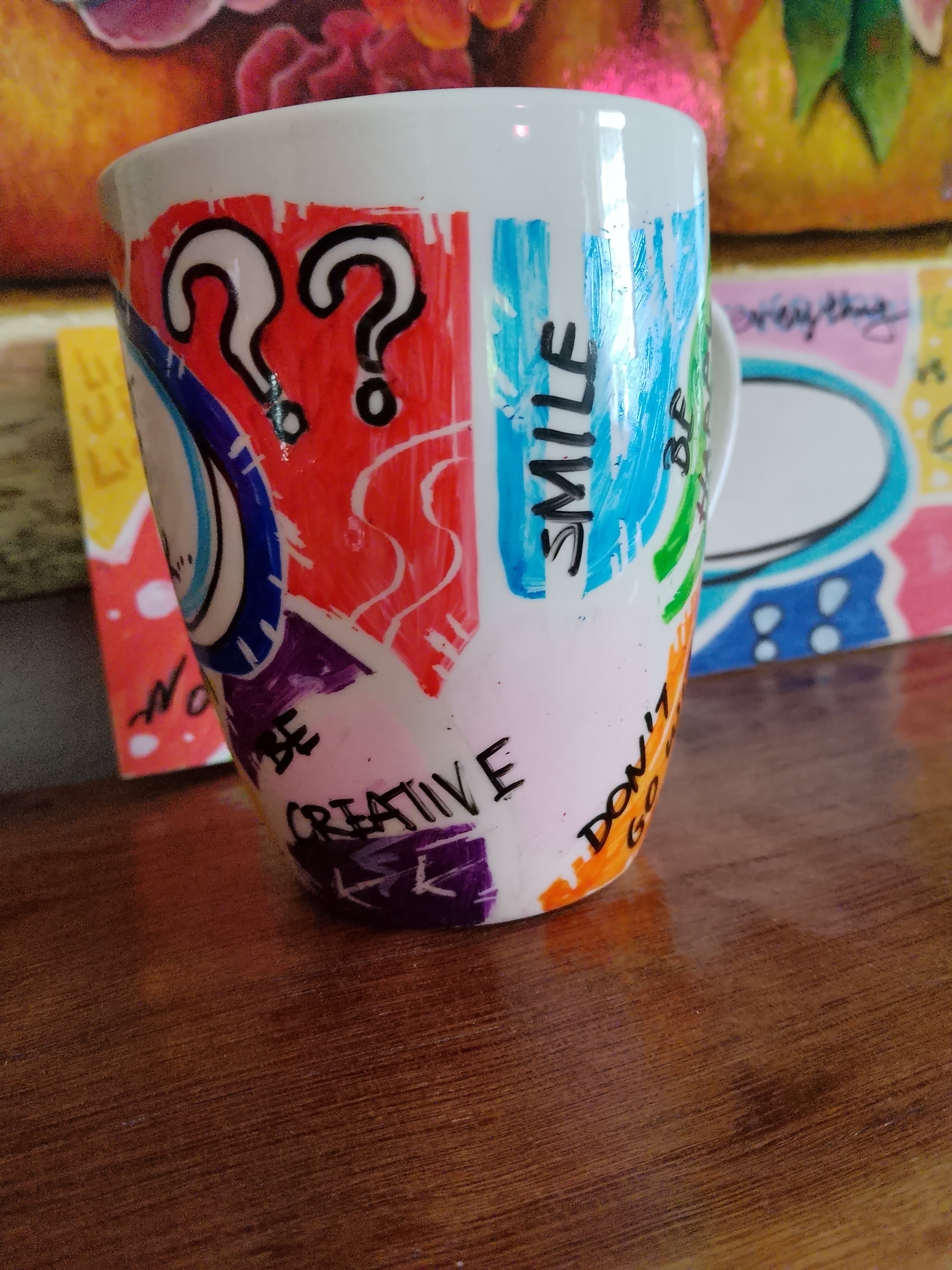 Hand-painted Mug And Wooden Pop Art Label