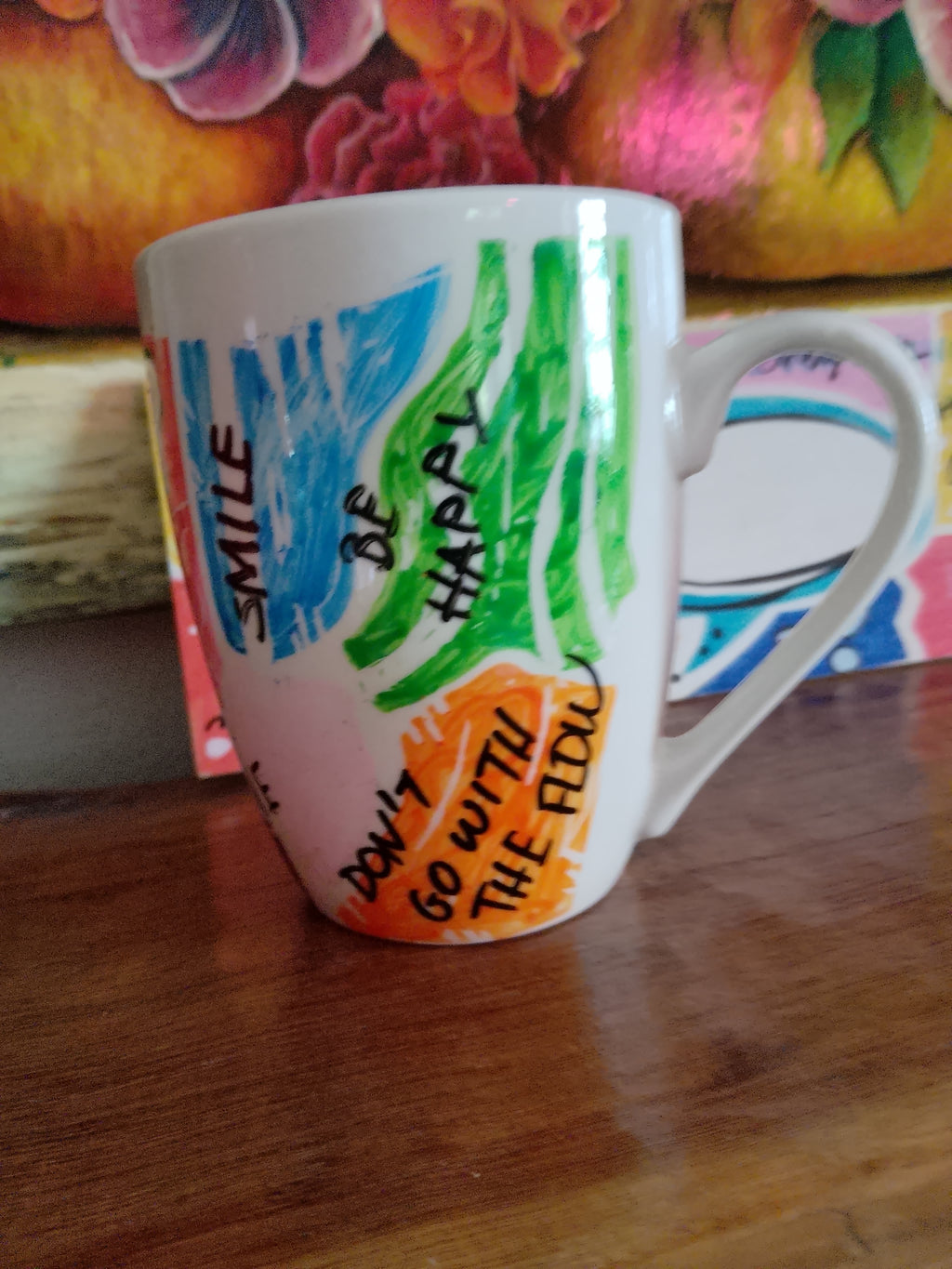 Hand-painted Mug And Wooden Pop Art Label