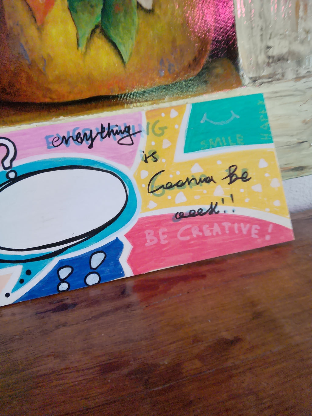 Hand-painted Mug And Wooden Pop Art Label
