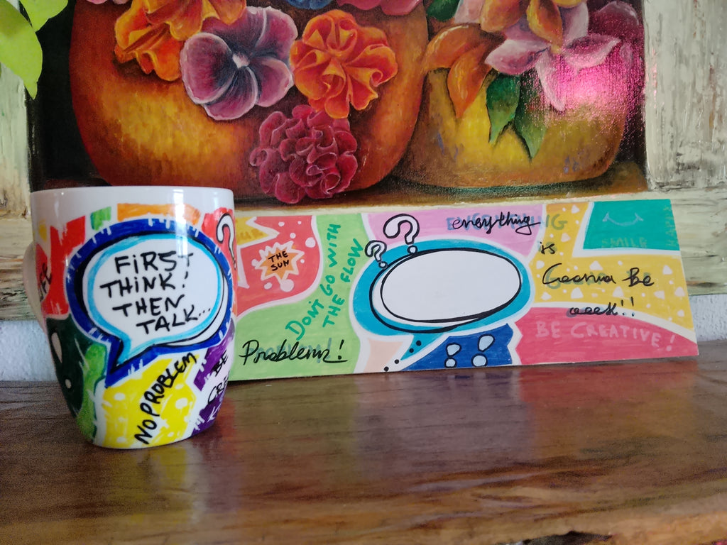 Hand-painted Mug And Wooden Pop Art Label