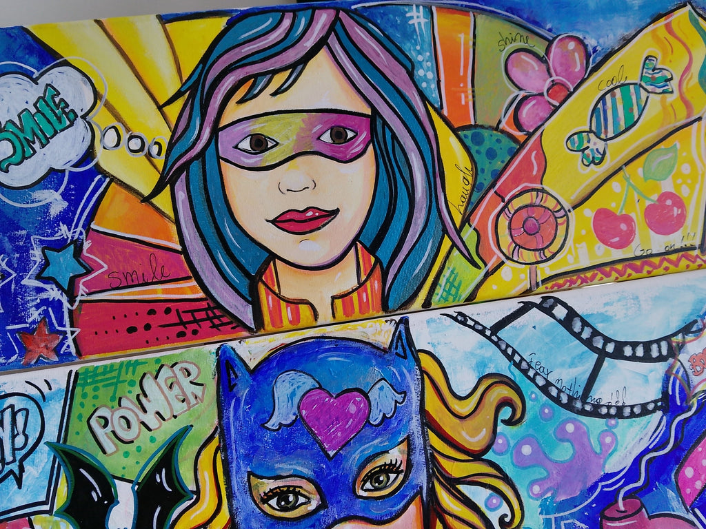 Handmade Pop Art Paintings Batwoman and Robina