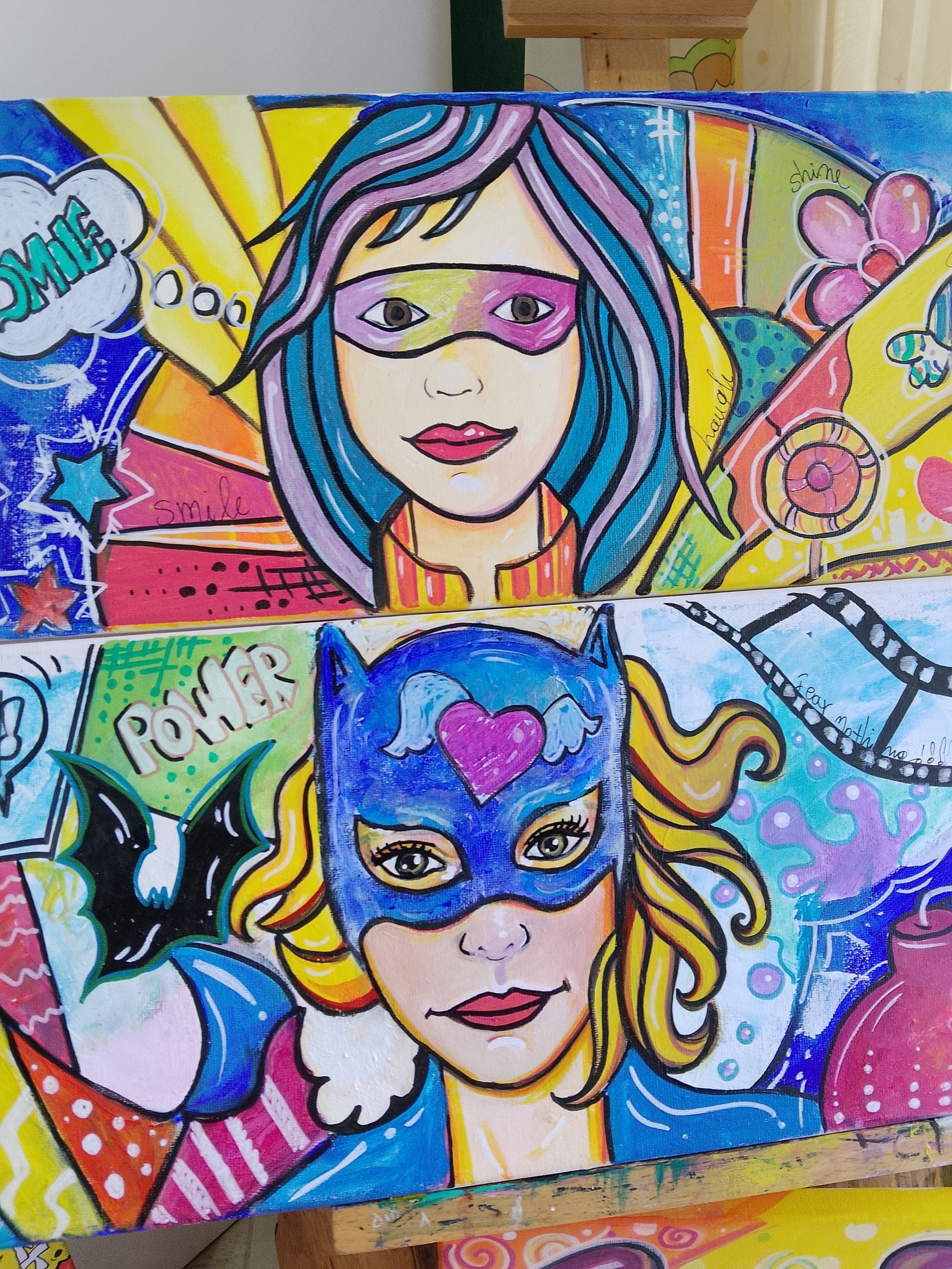 Handmade Pop Art Paintings Batwoman and Robina
