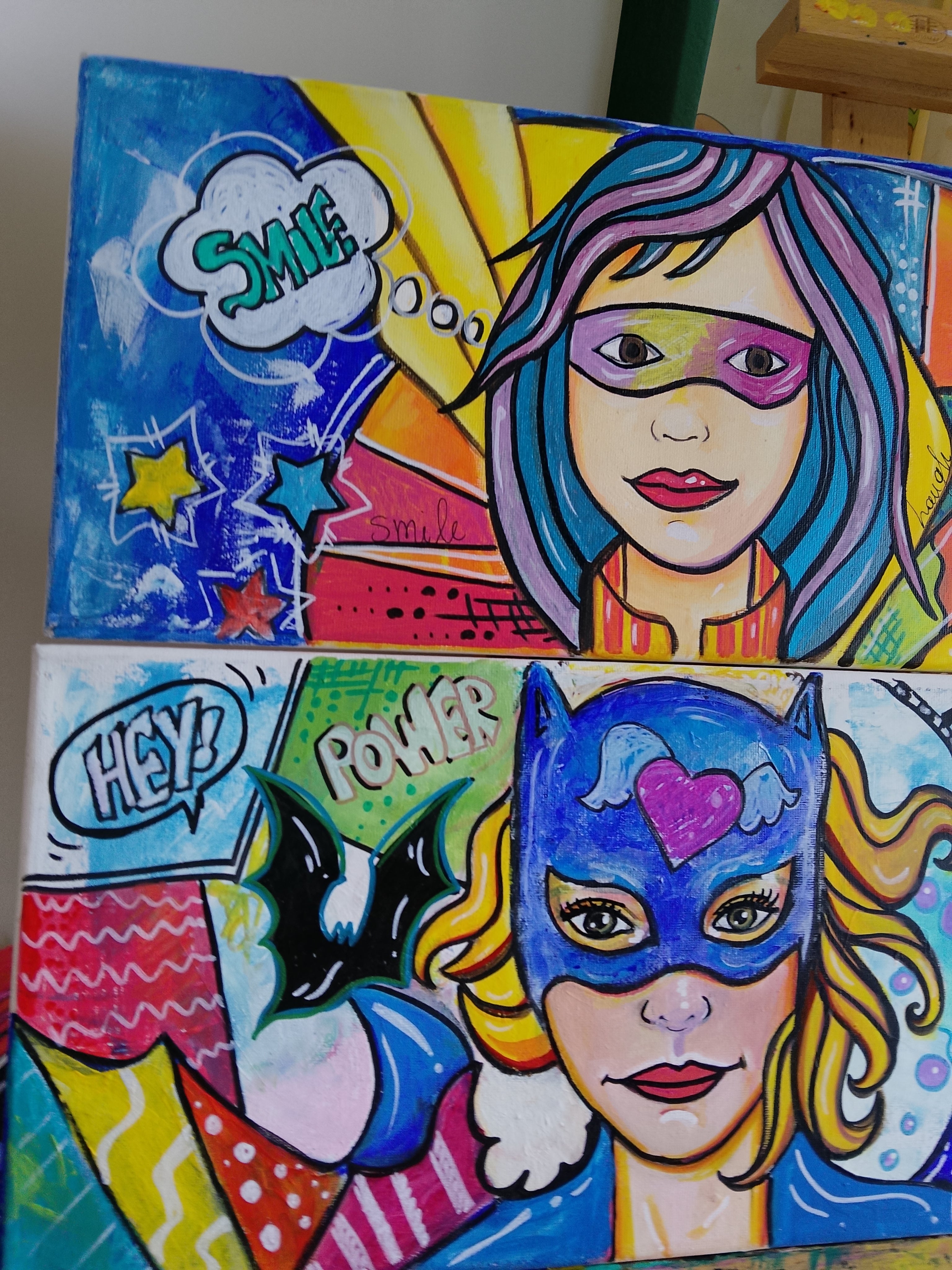 Handmade Pop Art Paintings Batwoman and Robina