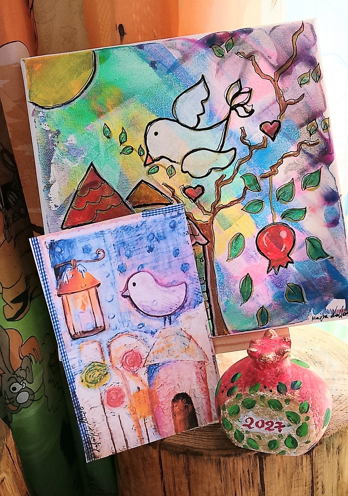 Handmade Painting Card Pomegranate And Flower Coaster Set