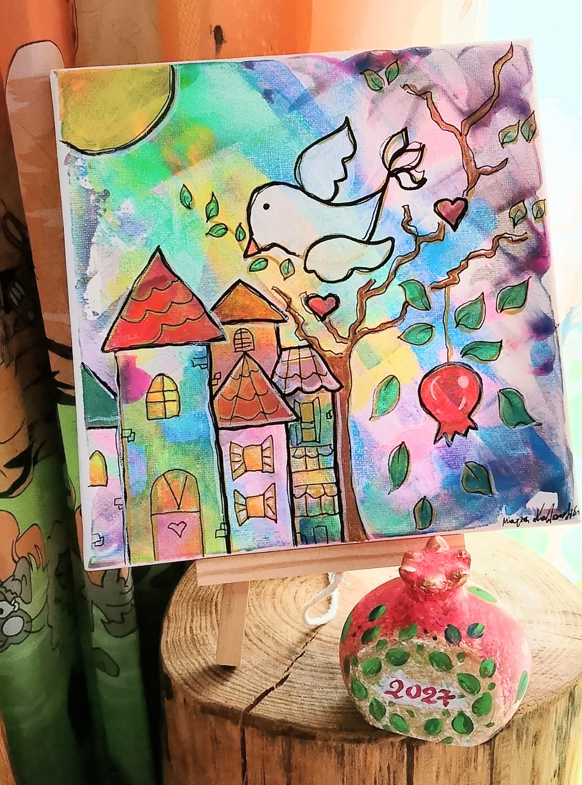 Handmade Painting Card Pomegranate And Flower Coaster Set