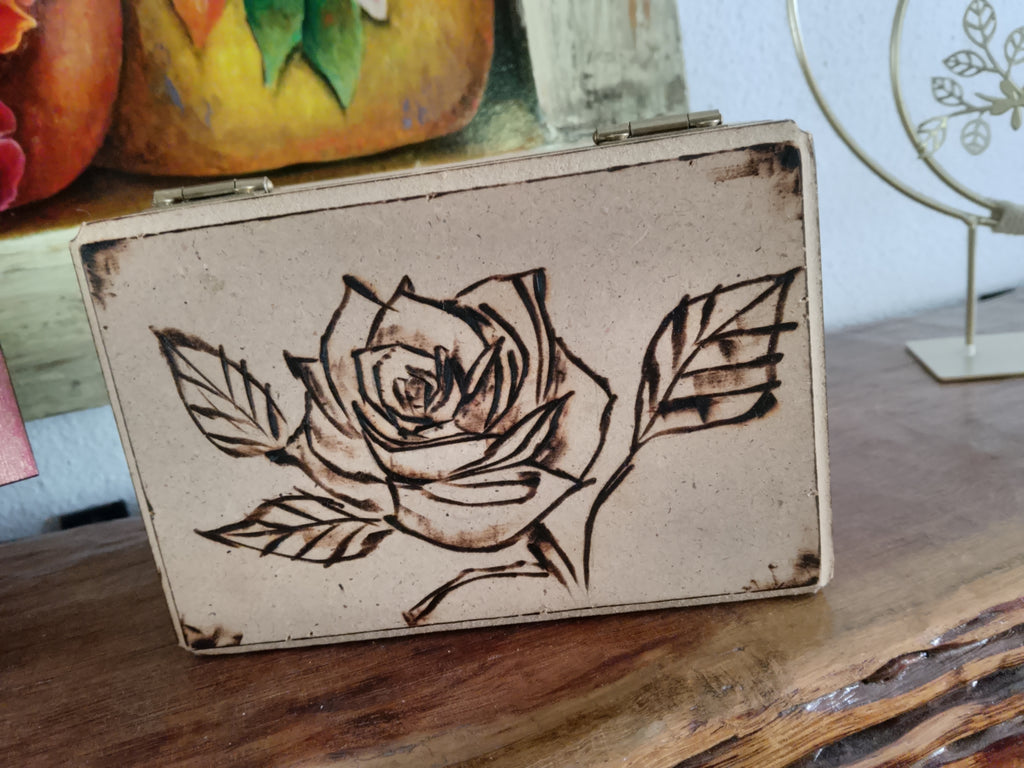 Wooden Art Decor Angel Pyrography Box Plastic Flowers