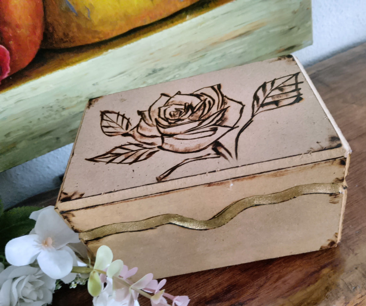 Wooden Art Decor Angel Pyrography Box Plastic Flowers