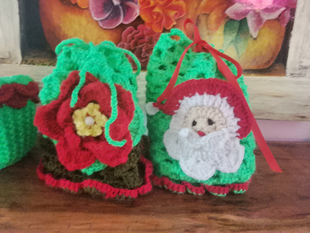 Christmas Crochet Basket Pouches And Ornaments