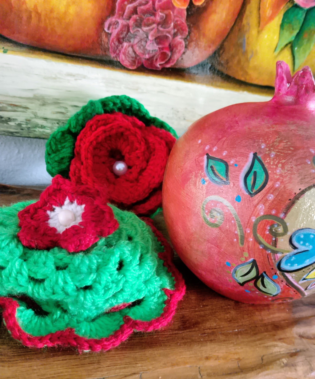 Handmade Set Pomegranate Jewelry Case And Pouch