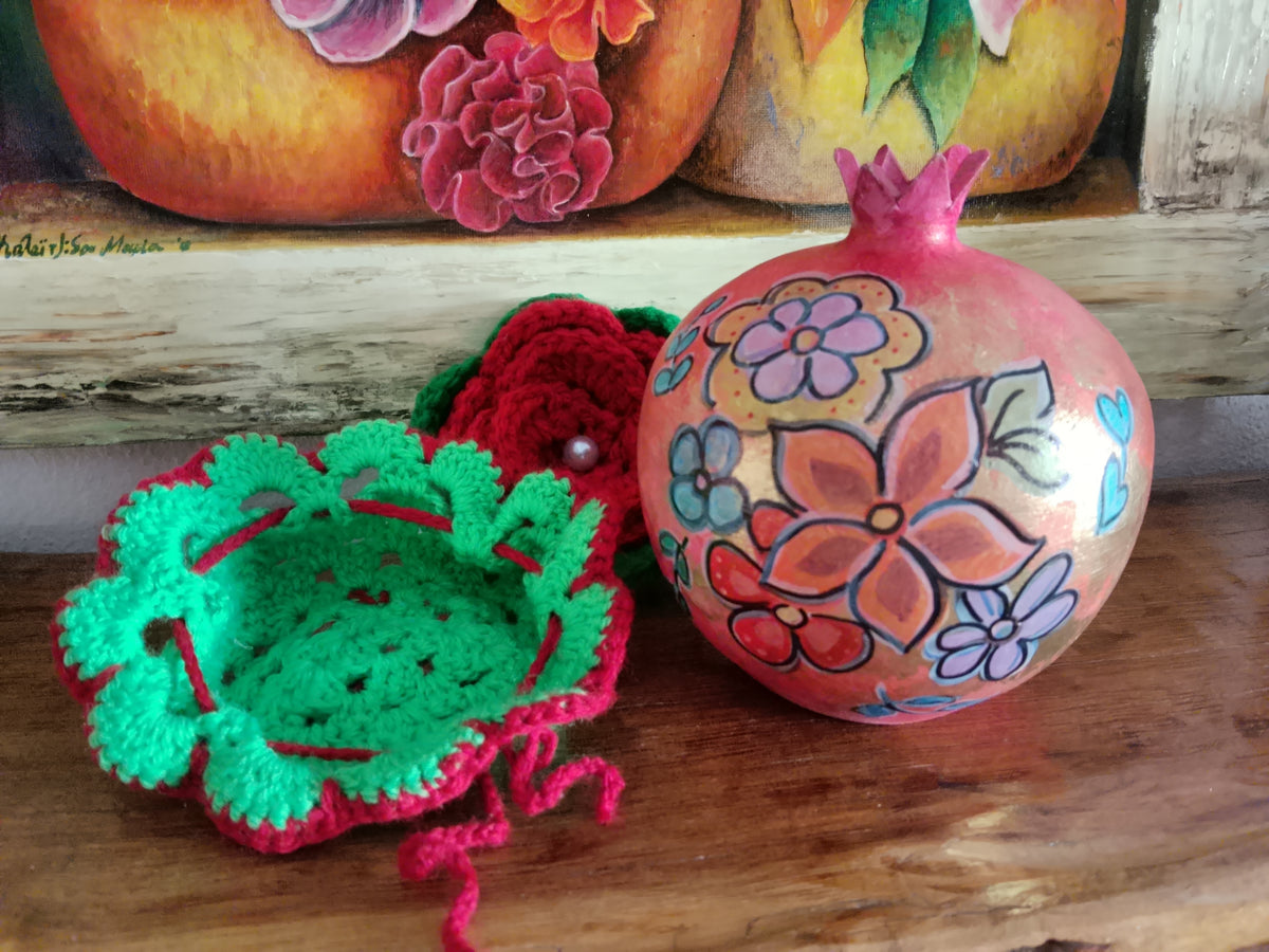 Handmade Set Pomegranate Jewelry Case And Pouch