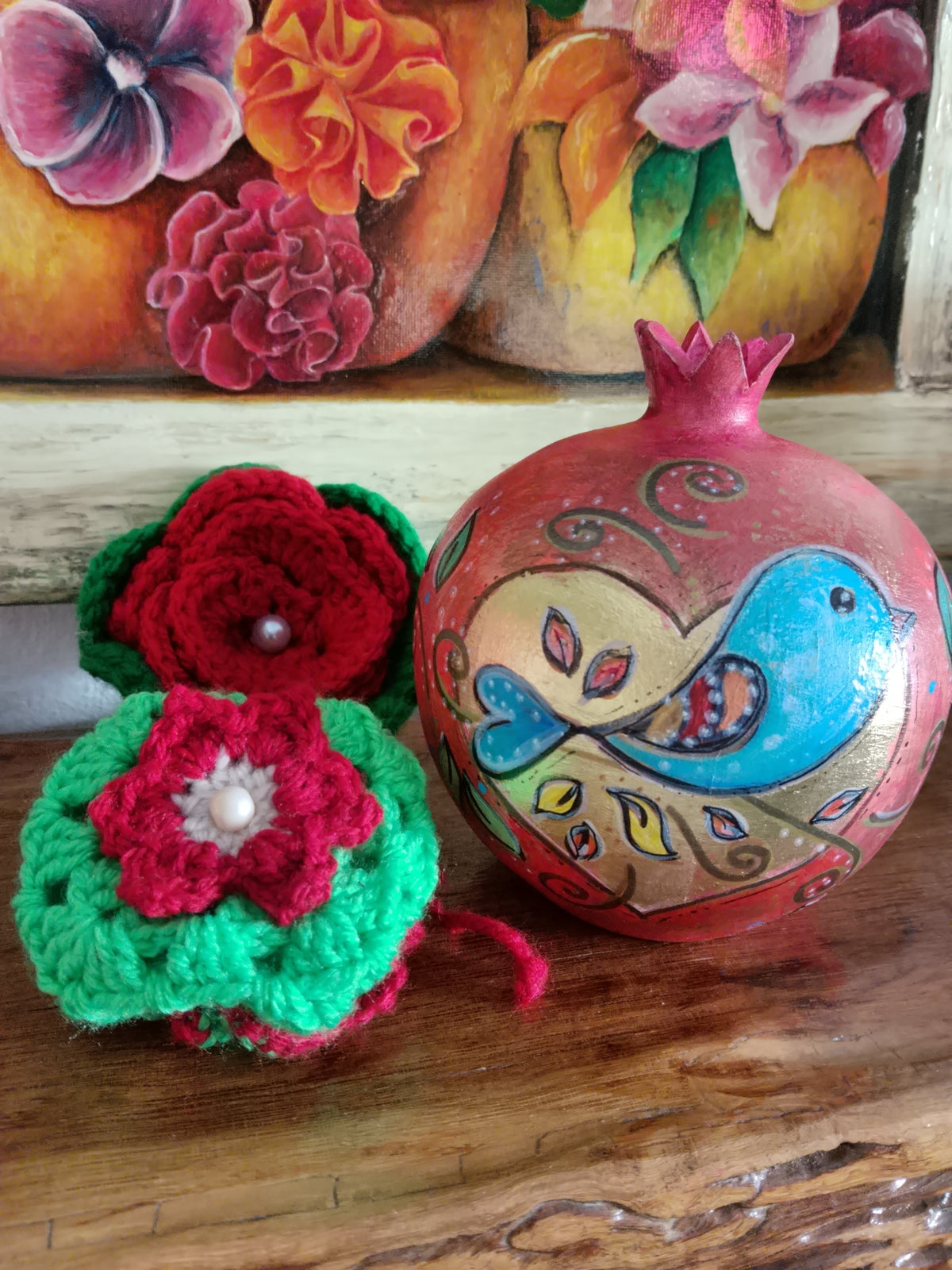 Handmade Set Pomegranate Jewelry Case And Pouch