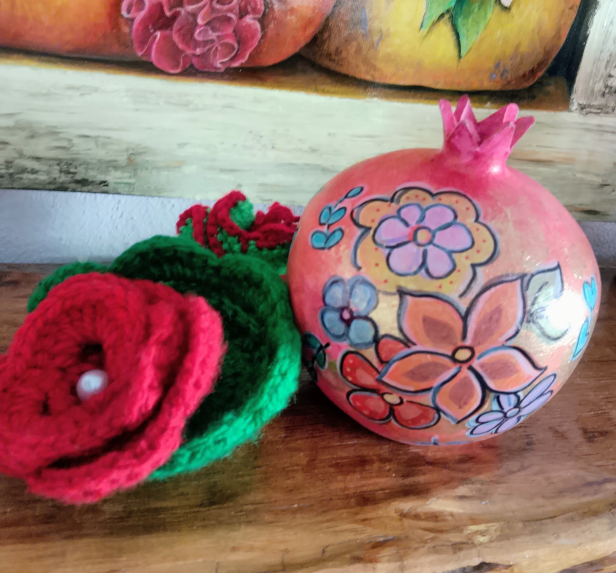 Handmade Set Pomegranate Jewelry Case And Pouch