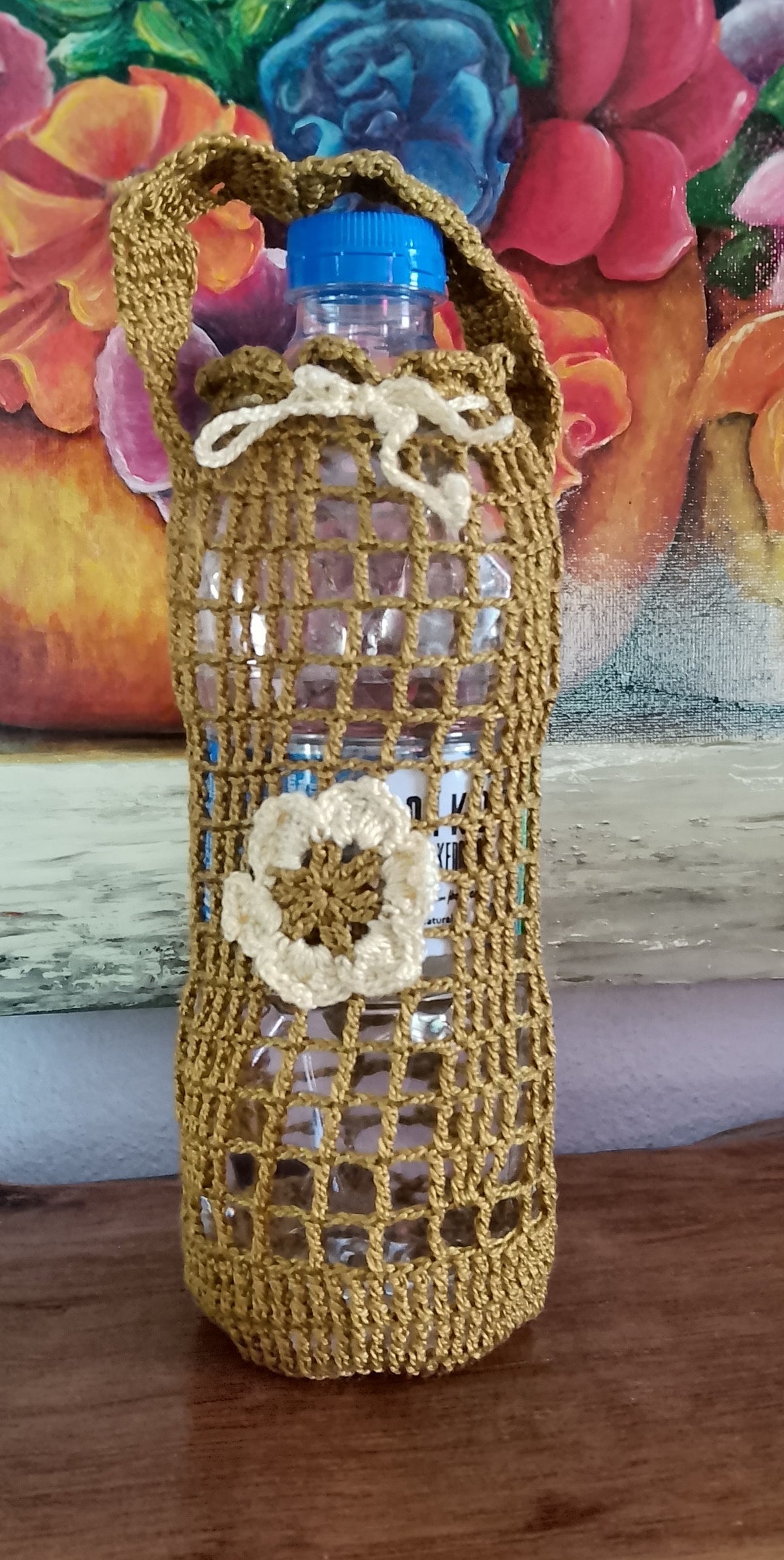 Handmade Κnitted Shopping Bag With Bottle Case