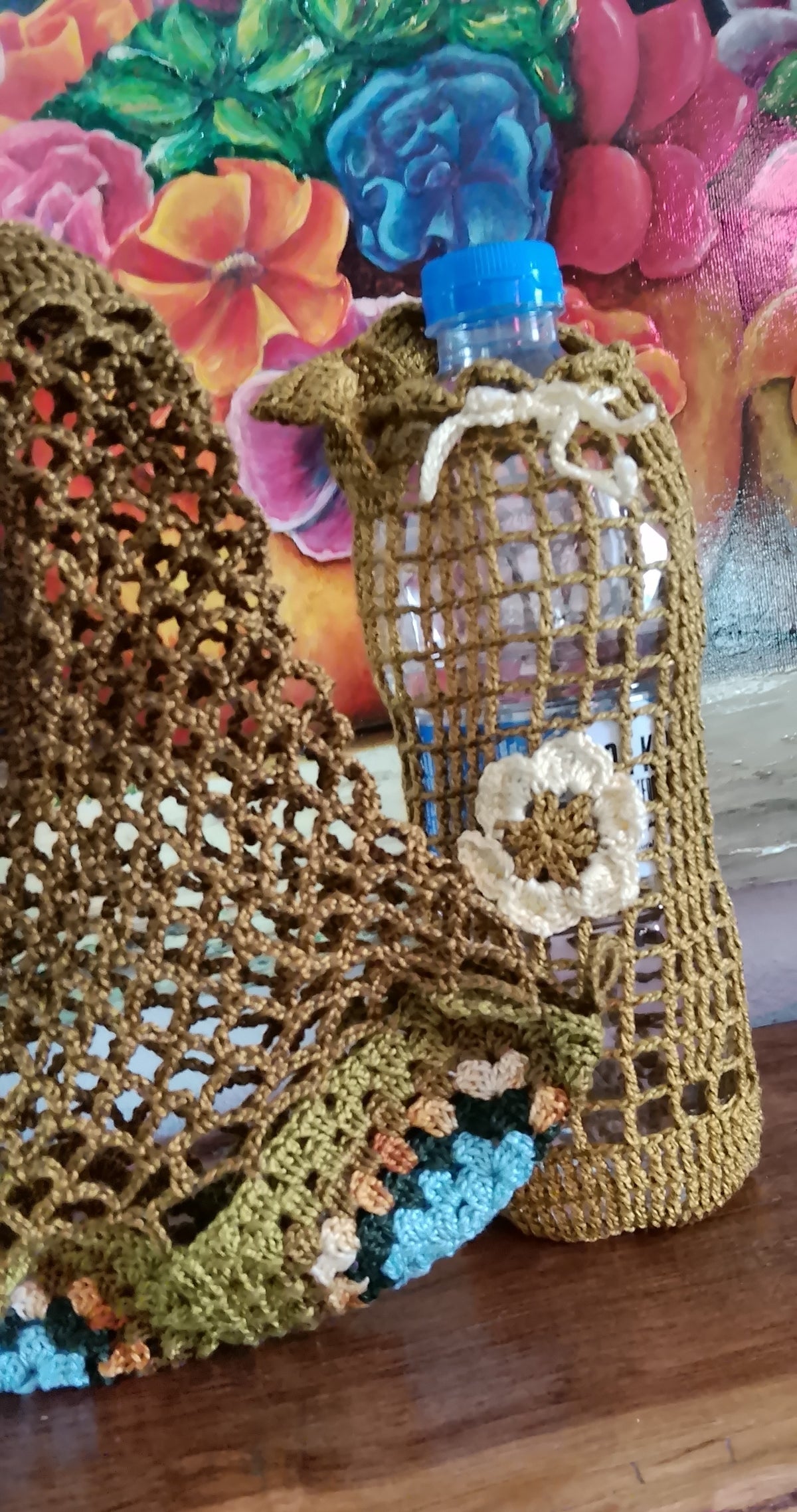 Handmade Κnitted Shopping Bag With Bottle Case