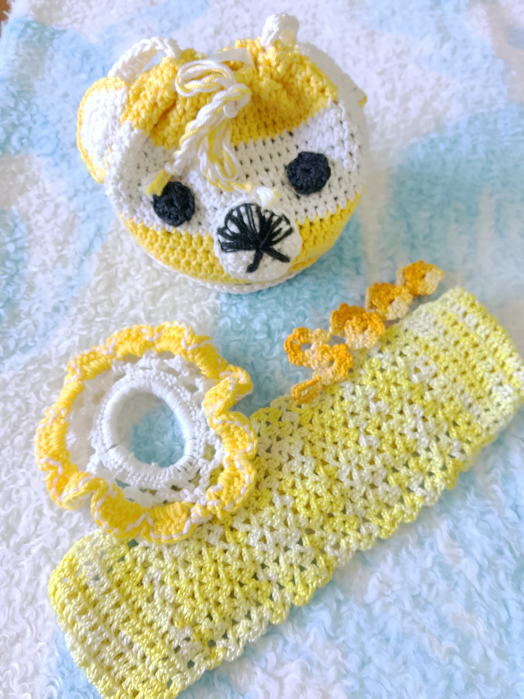 Handmade Set Bear Purse Hair Ribbon Scrunchie And Bracelet