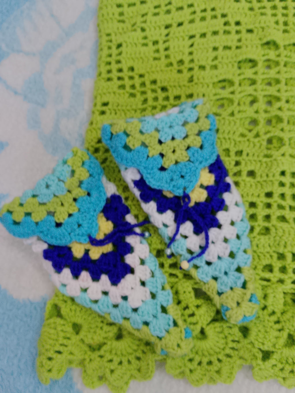 Handmade Set Knitted Blouse Booties And Hand Warmers