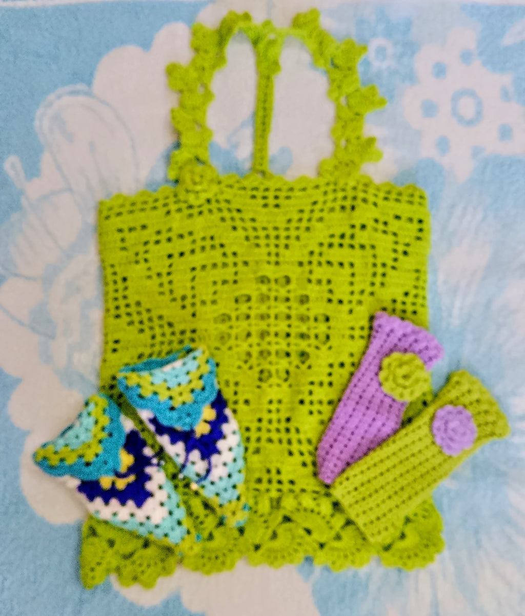Handmade Set Knitted Blouse Booties And Hand Warmers