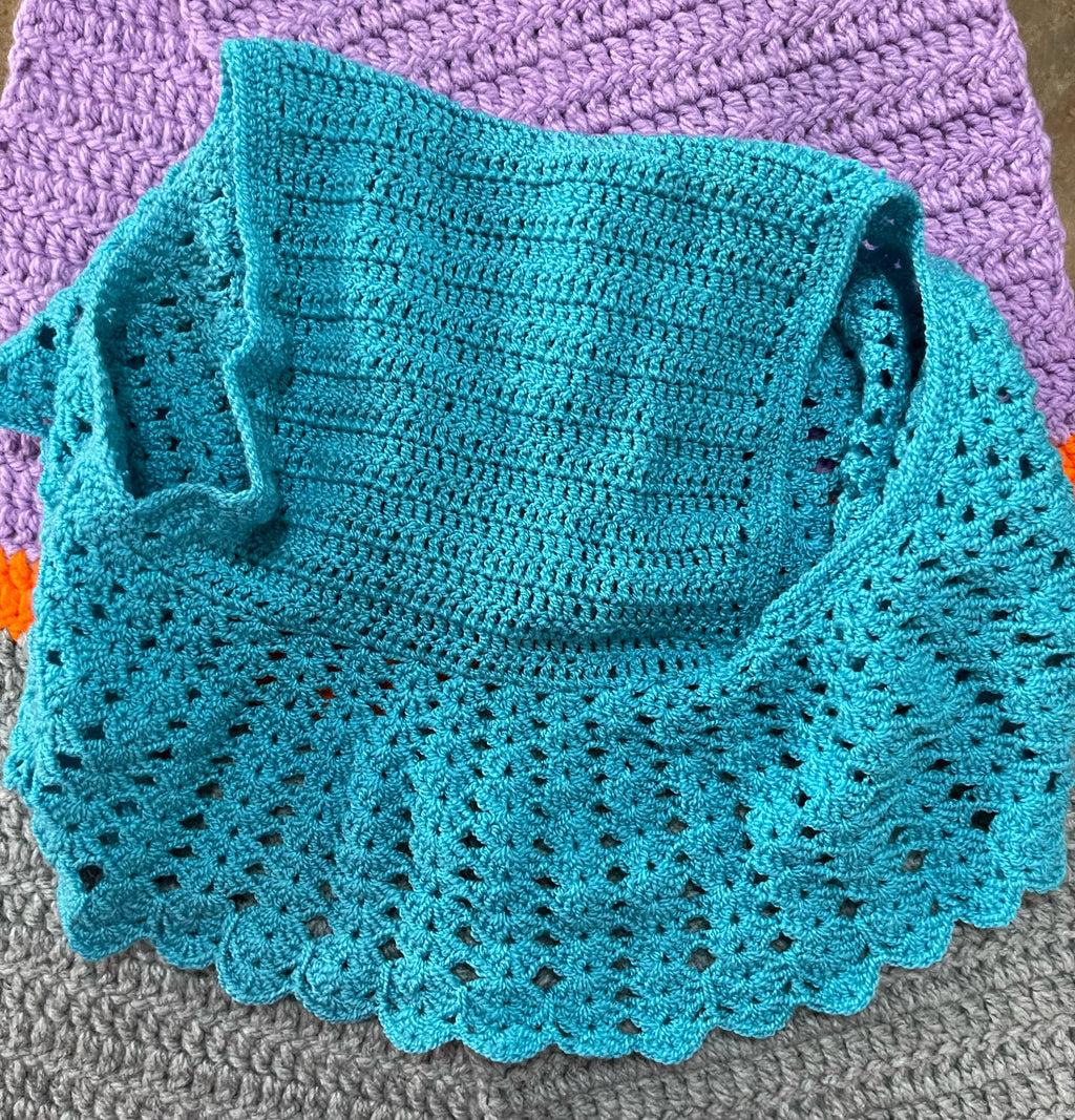 Handmade Knitted Baby Set with  dress, vest and shrug.