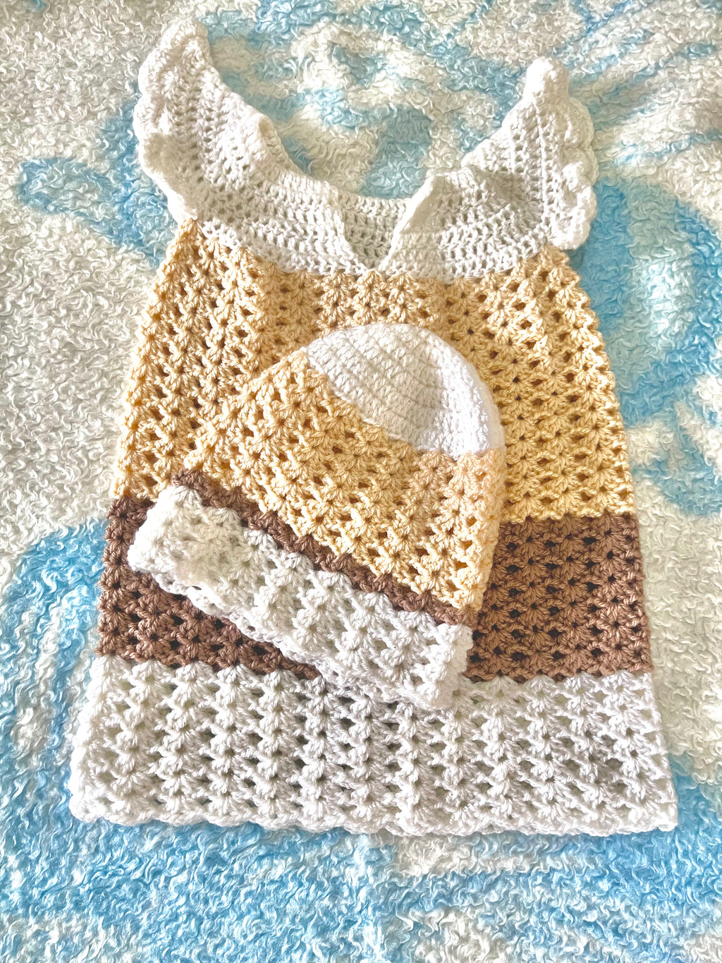 Handmade Knitted Baby Dress and Cap