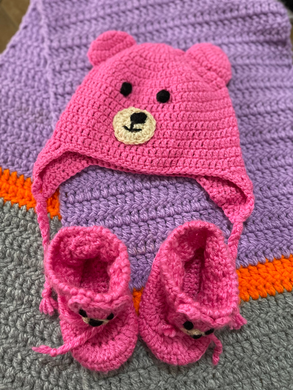 Handmade Knitted Baby Set Cap And Booties.