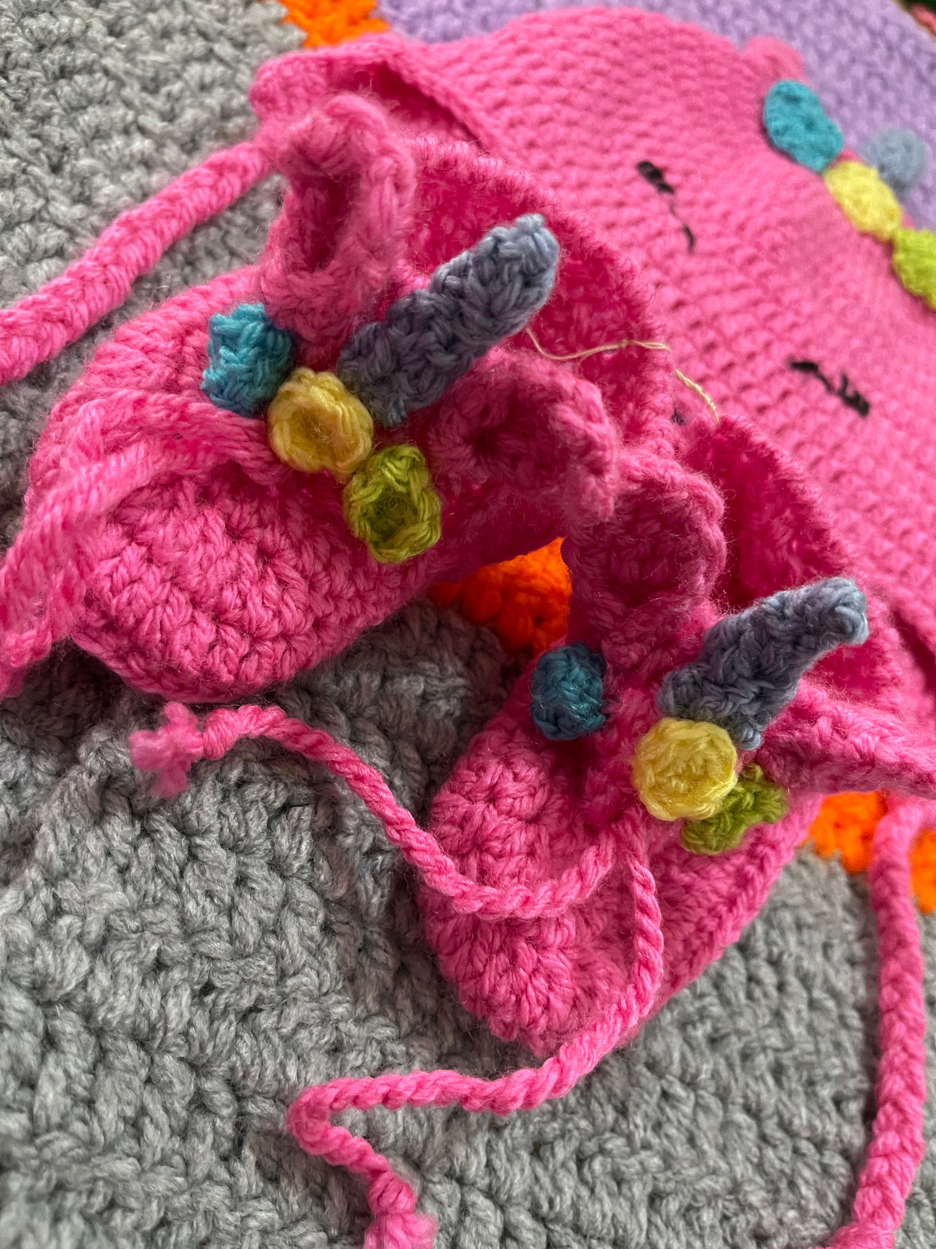 Handmade Unicorn Knitted Baby Set Cap And Booties.