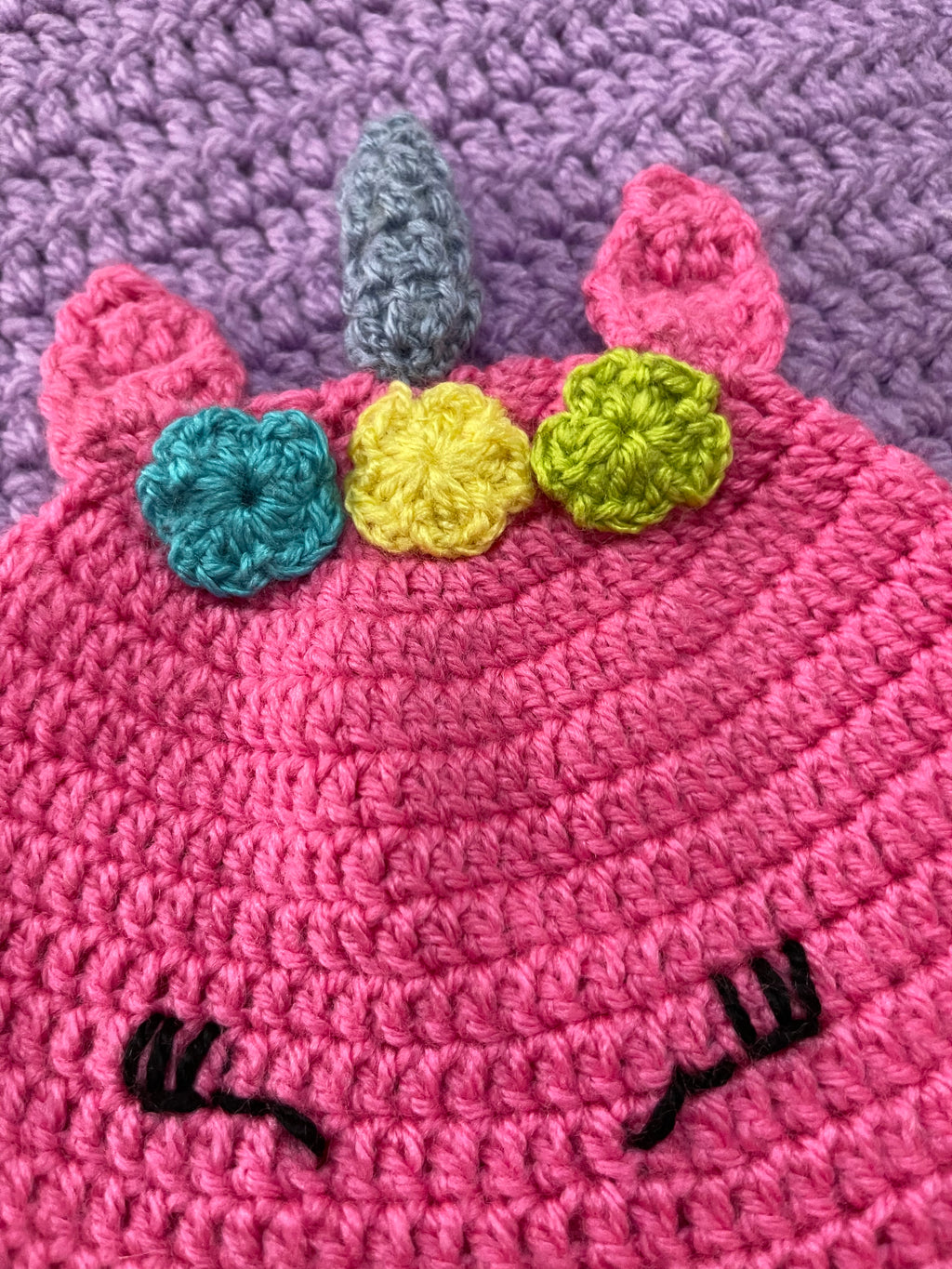 Handmade Unicorn Knitted Baby Set Cap And Booties.