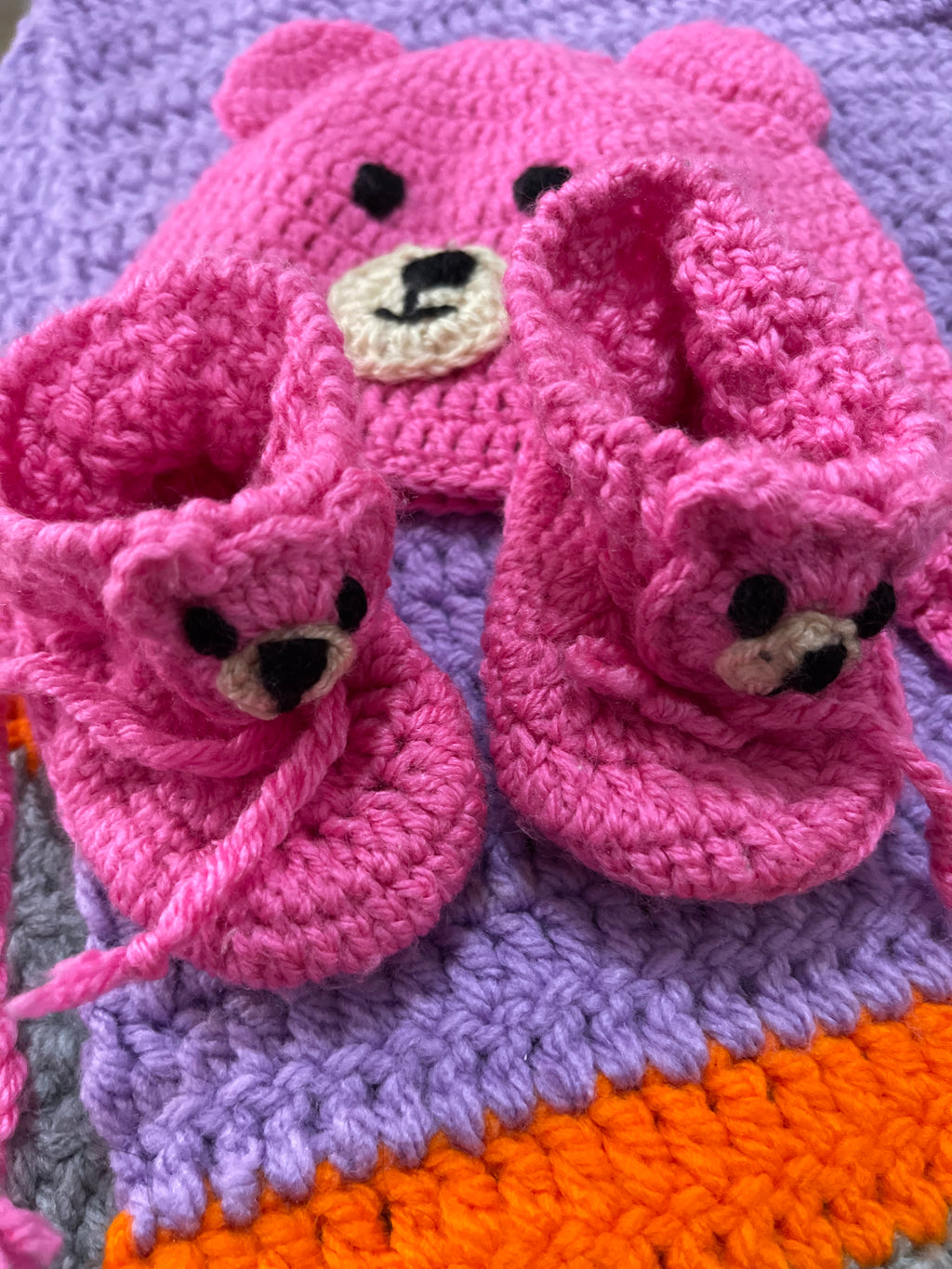 Handmade Knitted Baby Set Cap And Booties.
