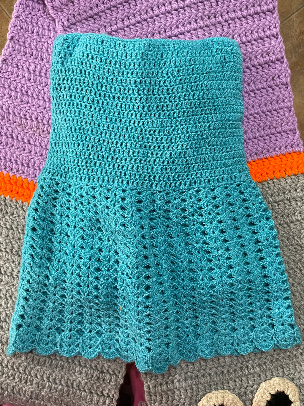 Handmade Knitted Baby Set with  dress, vest and shrug.