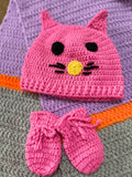 Handmade Cat Baby Knitted Beanie And Gloves