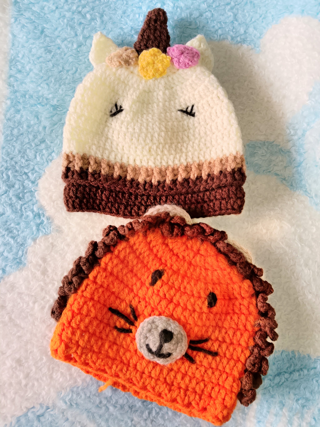 Handmade Knitted Lion And Unicorn Beanies