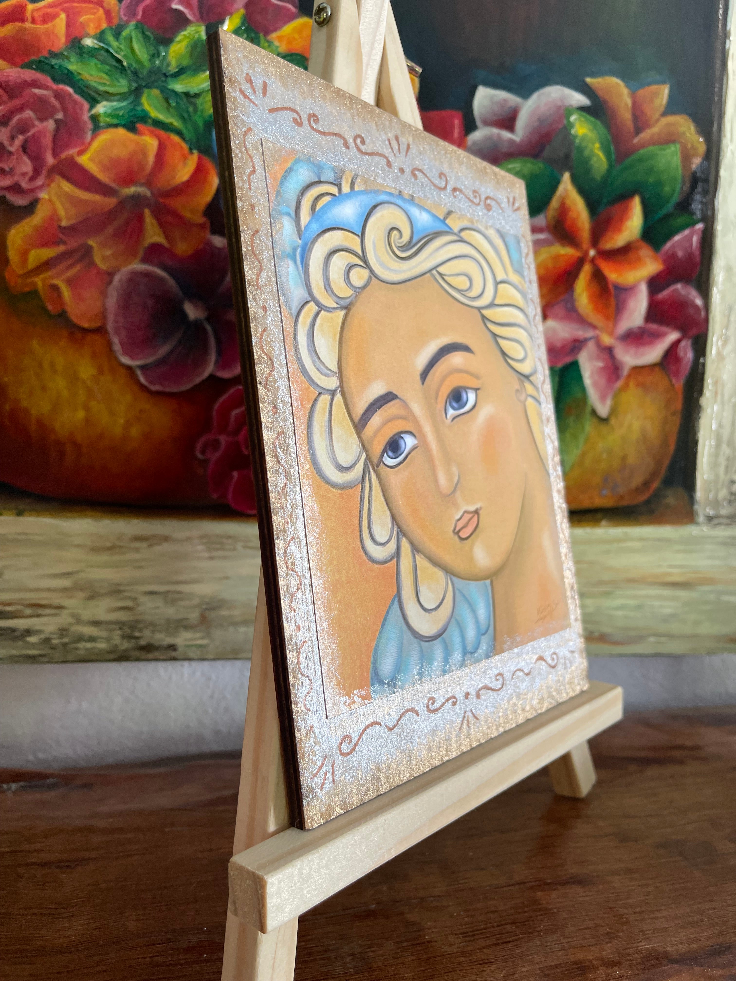 Wood Art Decor Angel And Knitted Flower
