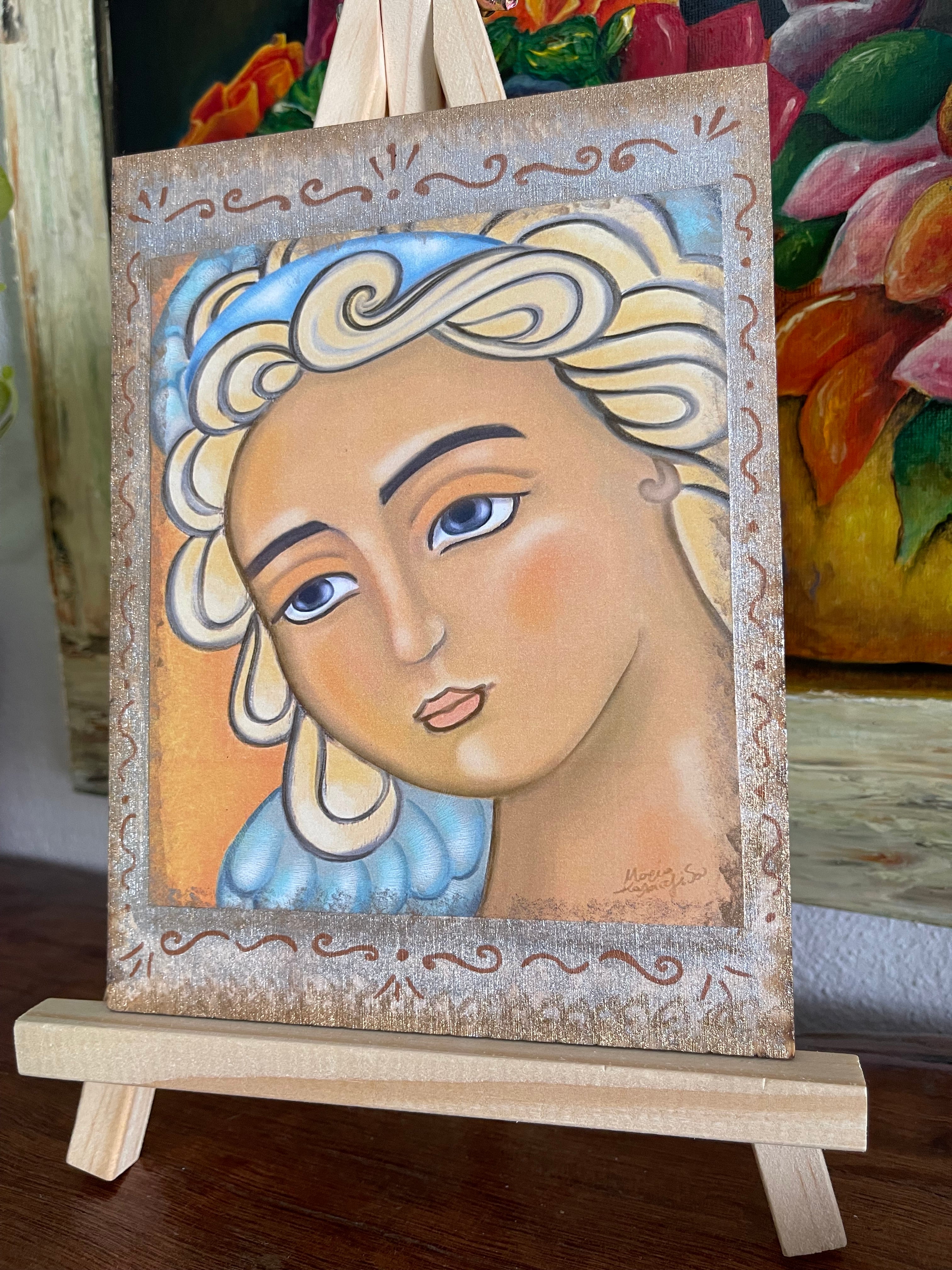Wood Art Decor Angel And Knitted Flower