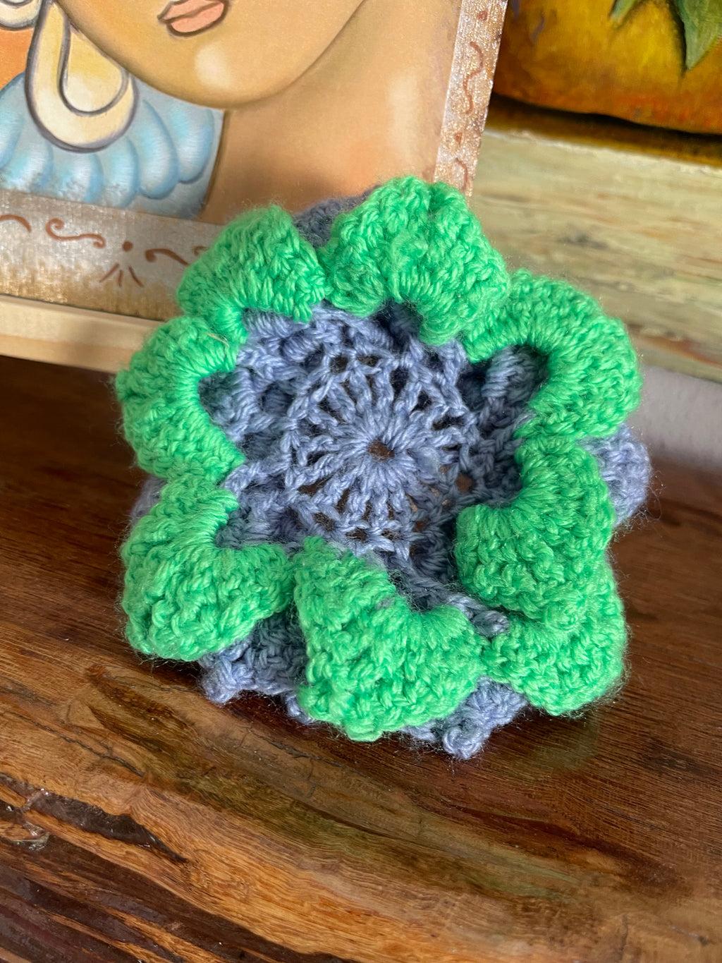 Wood Art Decor Angel And Knitted Flower