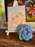 Wood Art Decor Angel And Knitted Flower