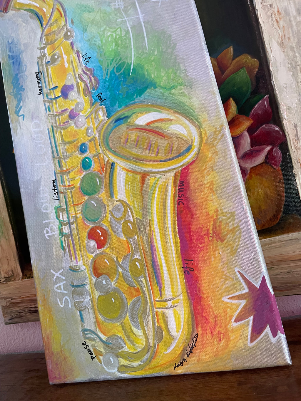 Handmade Pop Art Painting Saxophone Wall Art