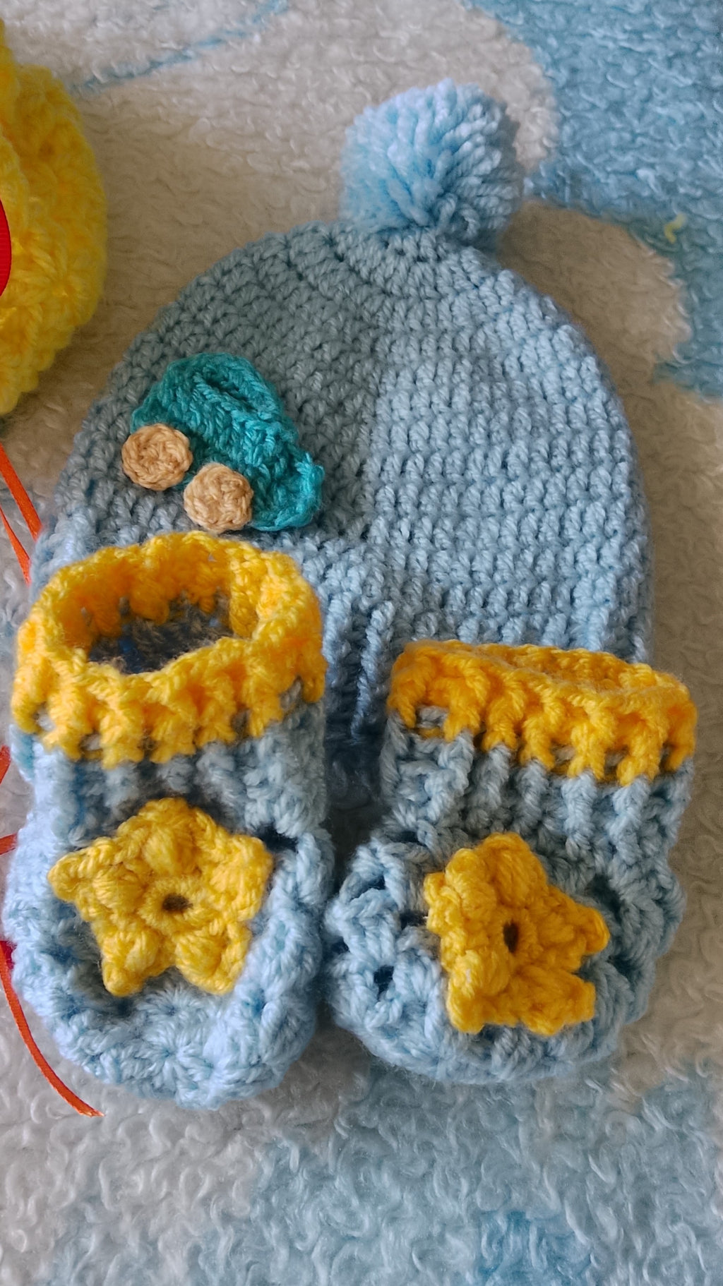 Baby Beanie Cozy Booties And  Storage Basket.