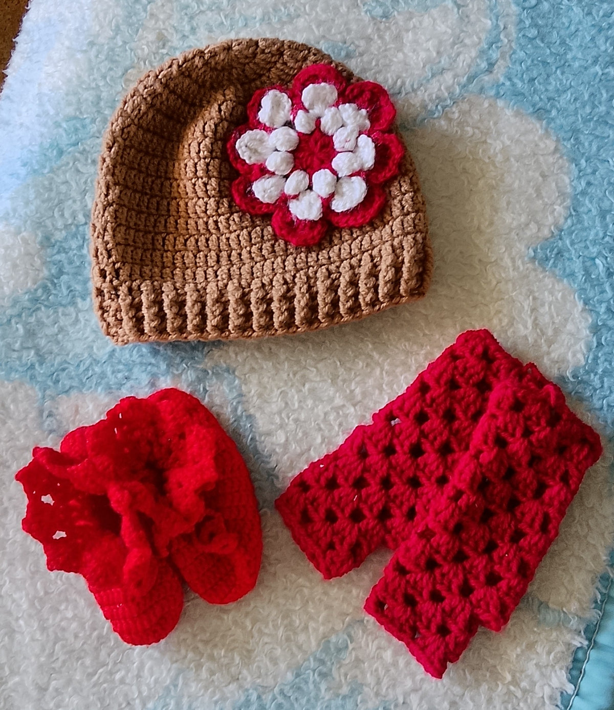 Handmade Baby Knitted Beanie Arm Warmers And Booties