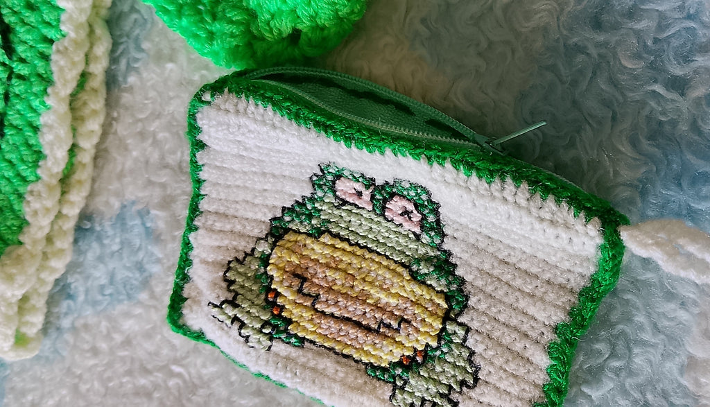 Handmade Frog Baby Beanie Pouch And Purse