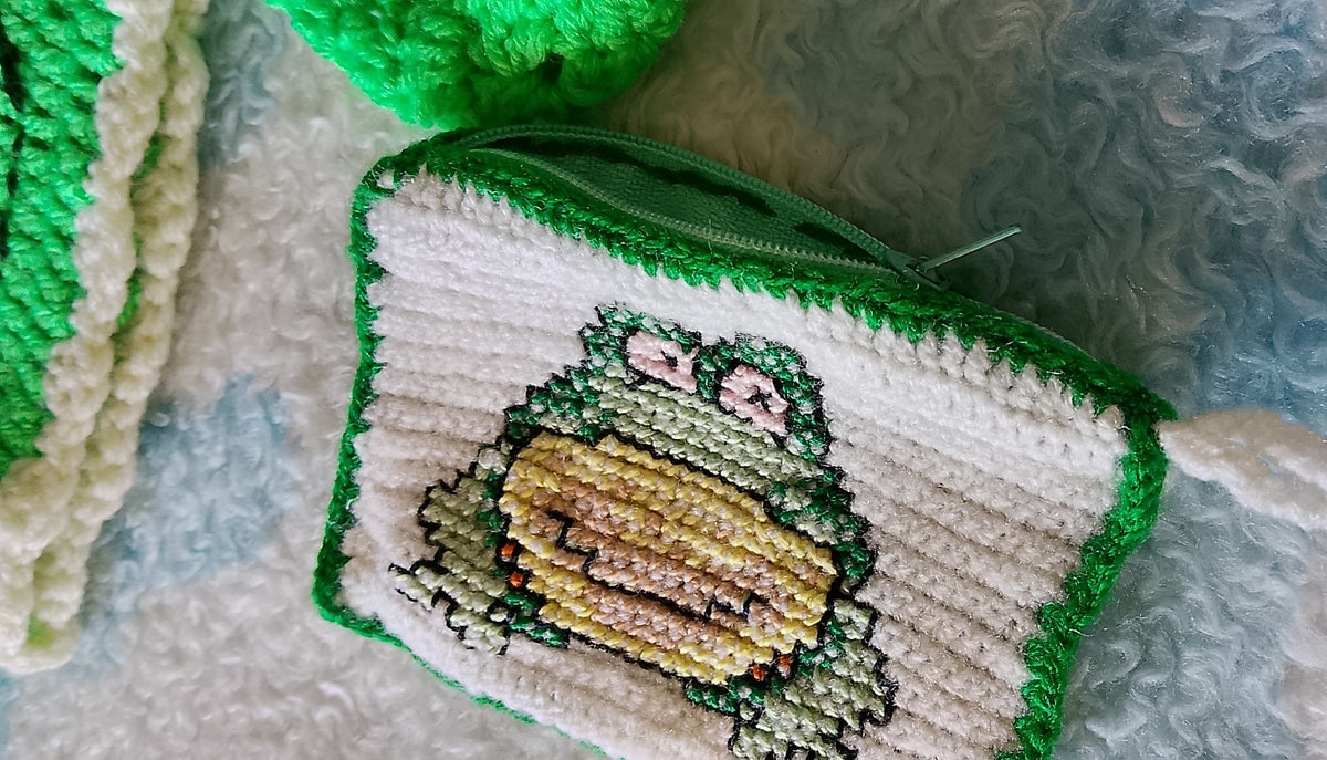 Handmade Frog Baby Beanie Pouch And Purse