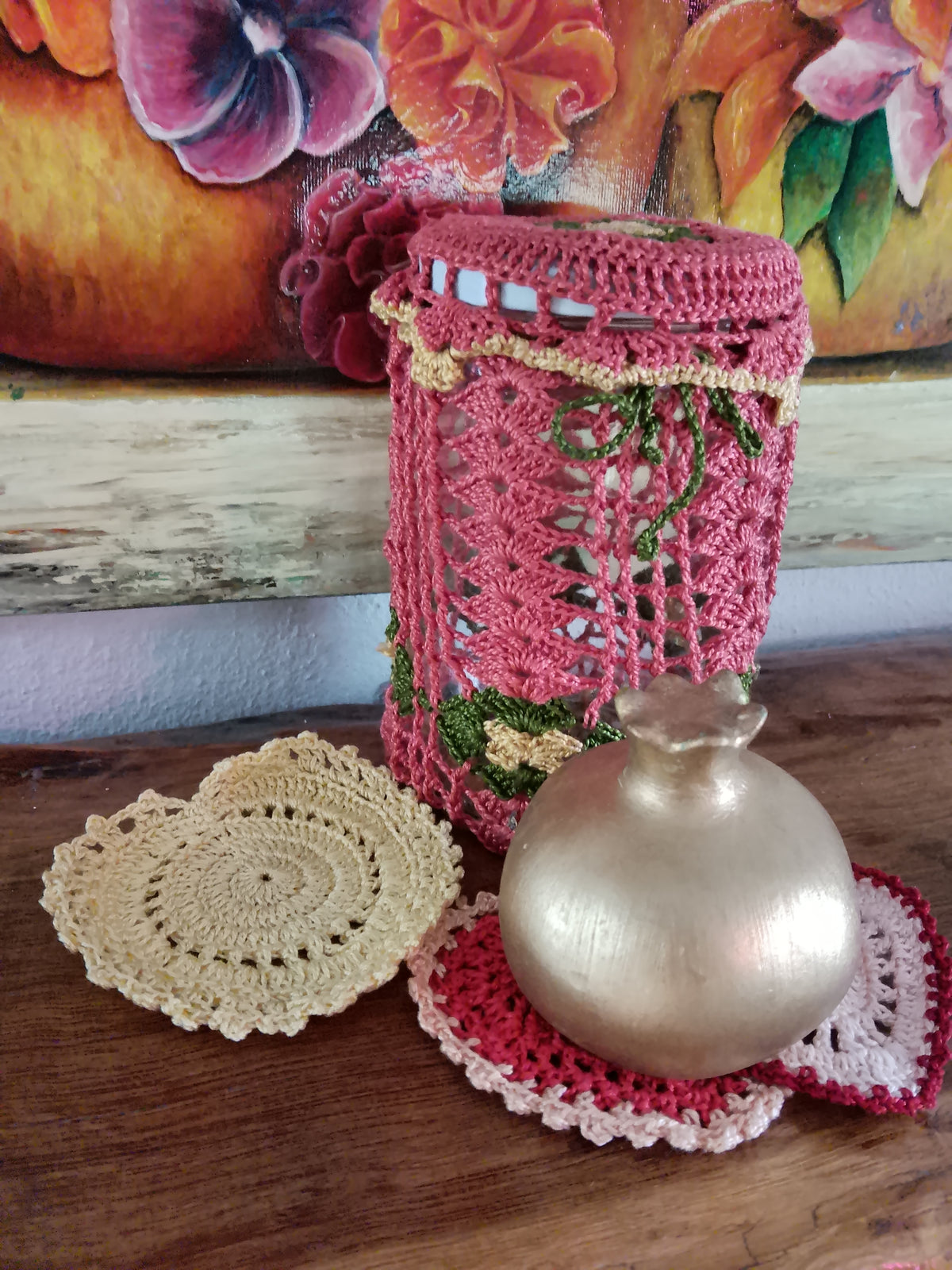 Crochet Set Coasters Clay Pomegranate Ang Vase Cloth