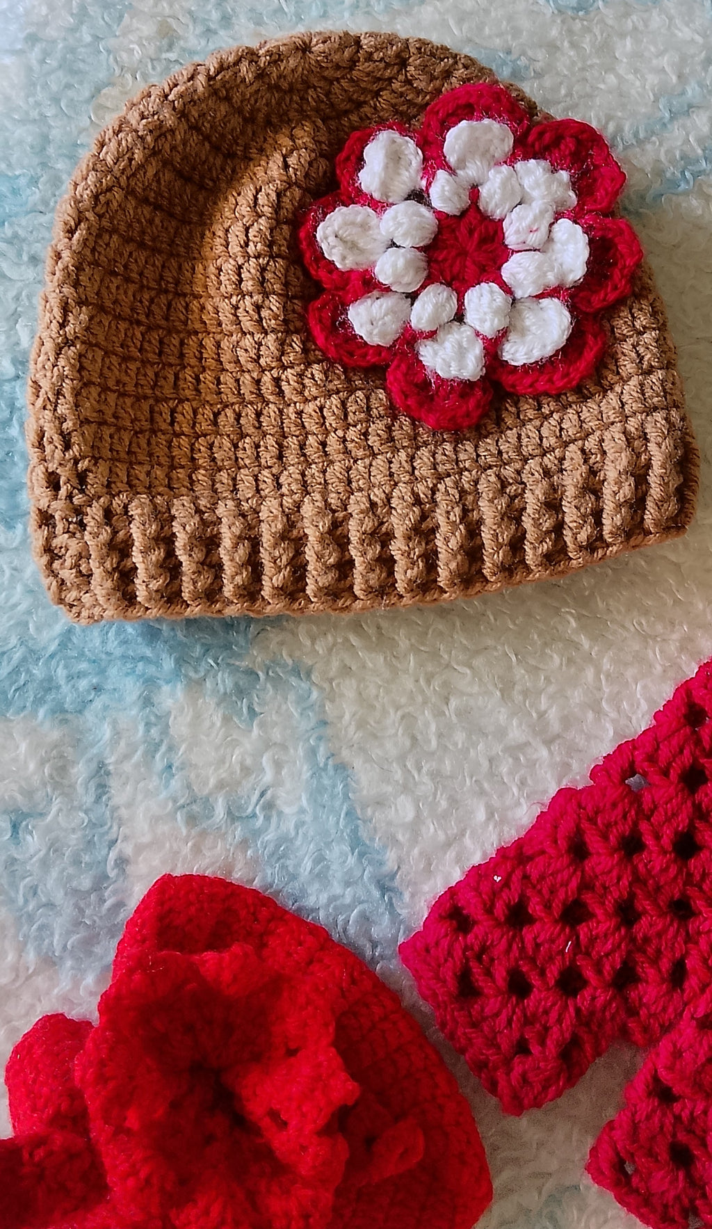 Handmade Baby Knitted Beanie Arm Warmers And Booties