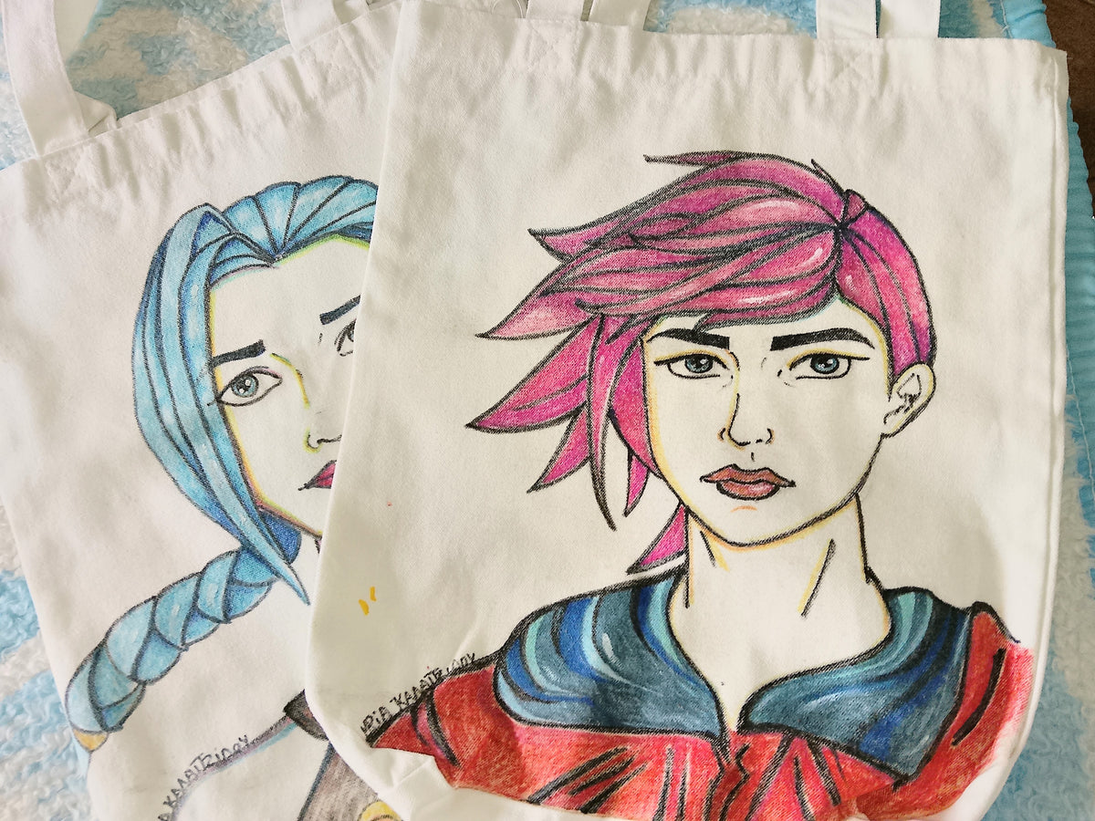 Hand painted shopping bags Vi And Jinx Arcane