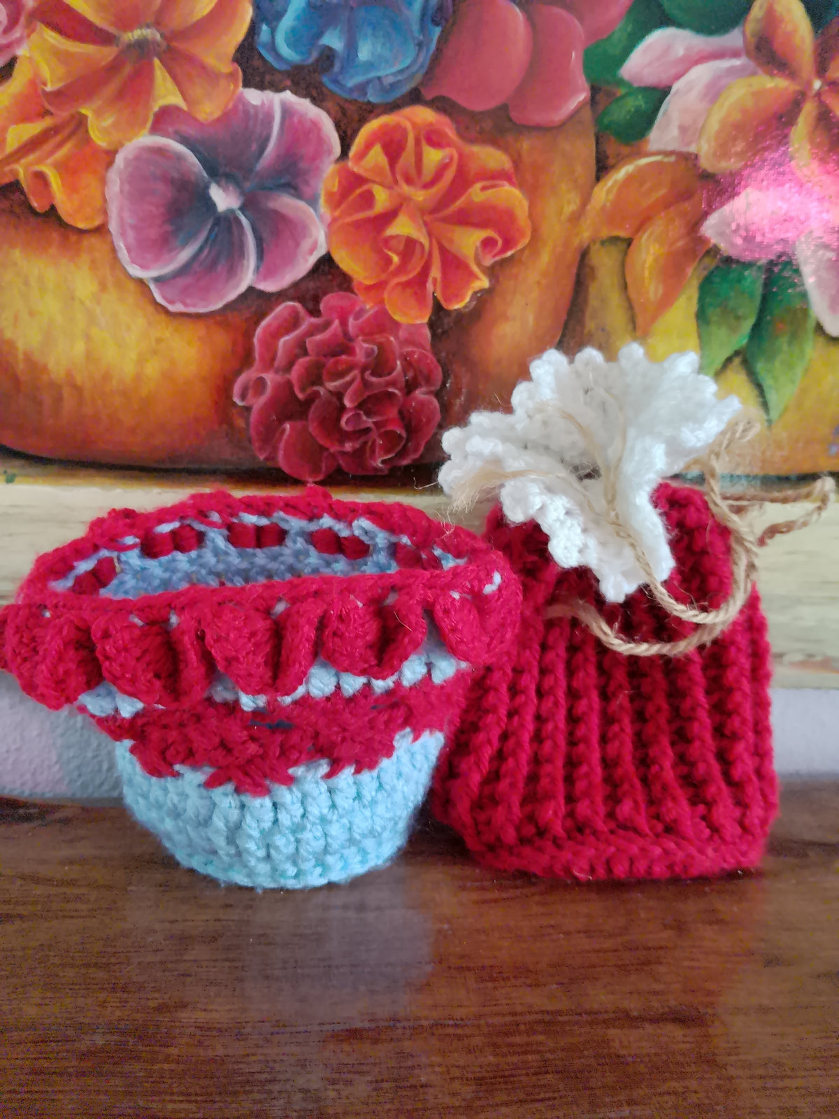 Handmade Set Basket Pouch And Flower Pouches