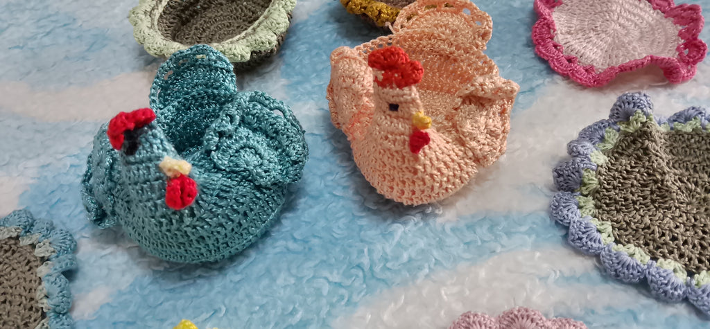 Knitted Chickens And Coasters