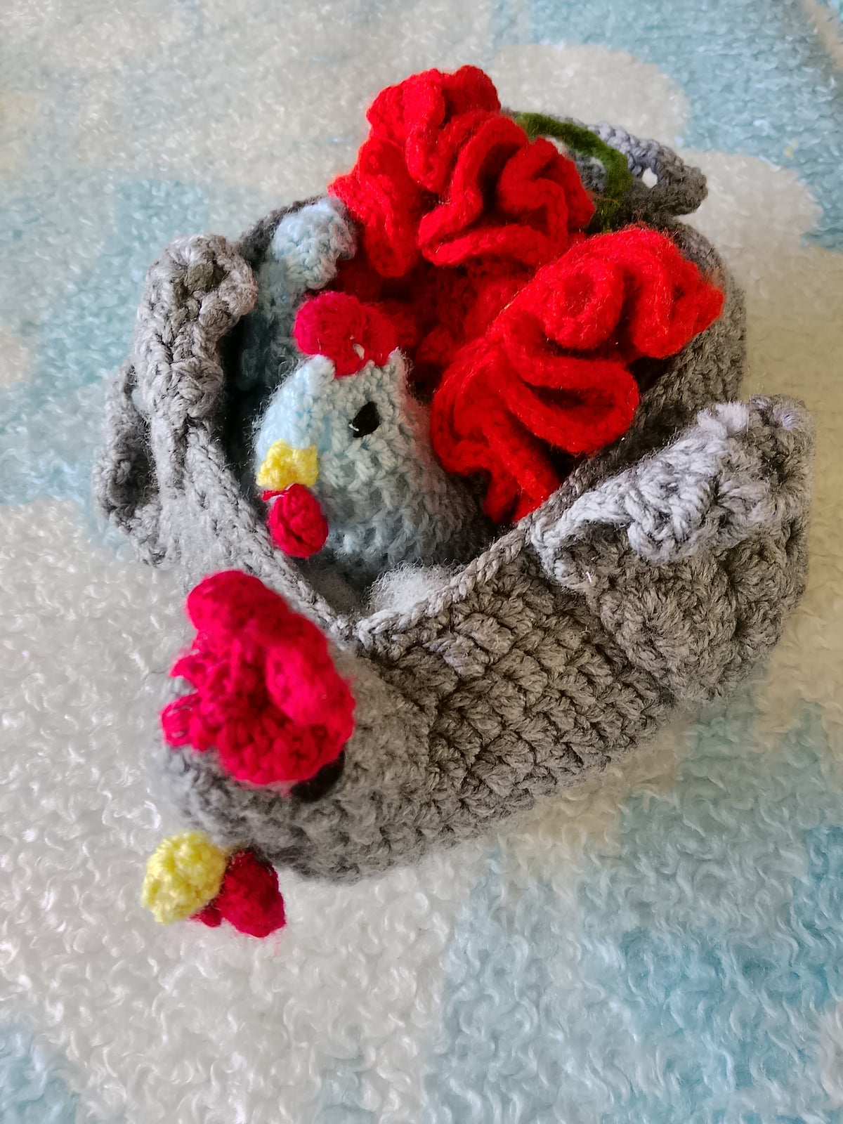 Handmade Knitted Chikens And Flowers