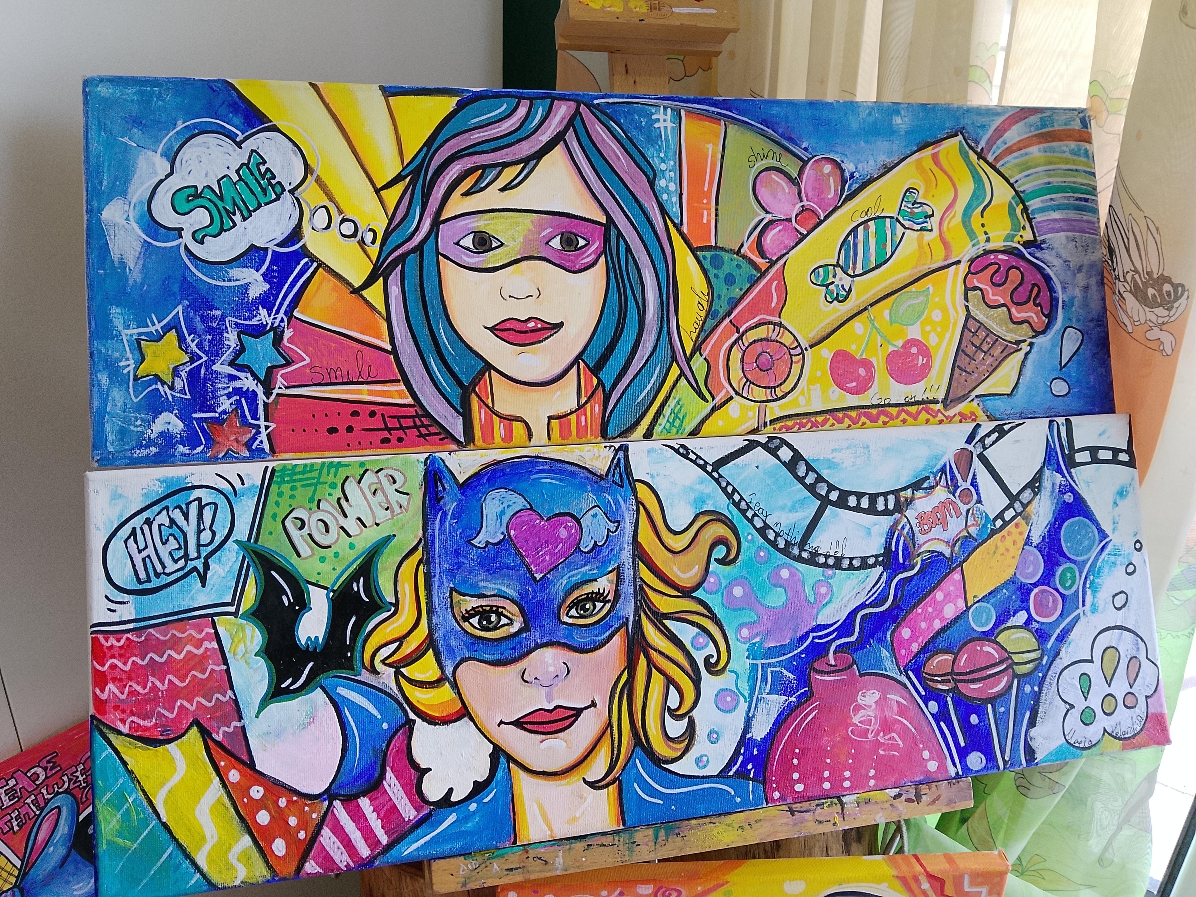 Handmade Pop Art Paintings Batwoman and Robina